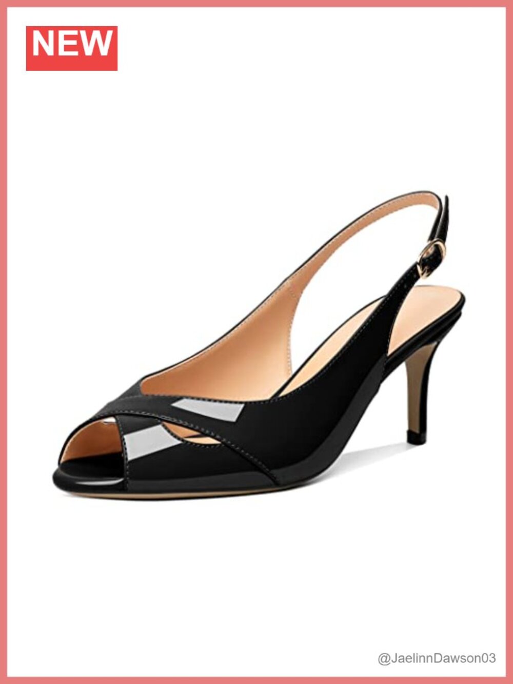 Women's Slingback Heels Peep Toe Stiletto Mid Heel Pumps Patent Leather